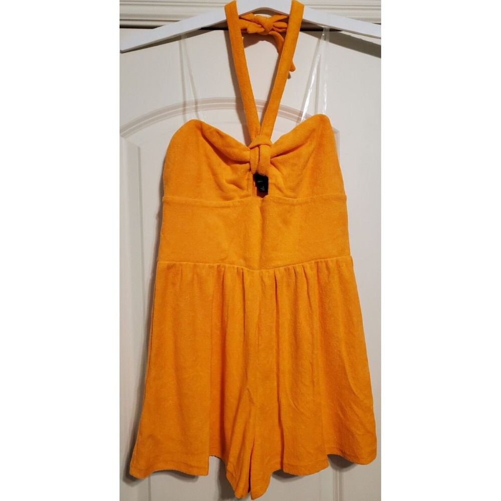 Wild Fable Orange Sleeveless Halter Tie Towel Terry Romper Size SMALL - NEW